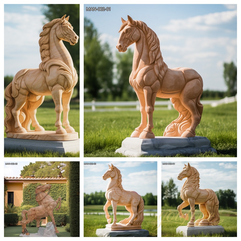 Outdoor garden red marble horse statue