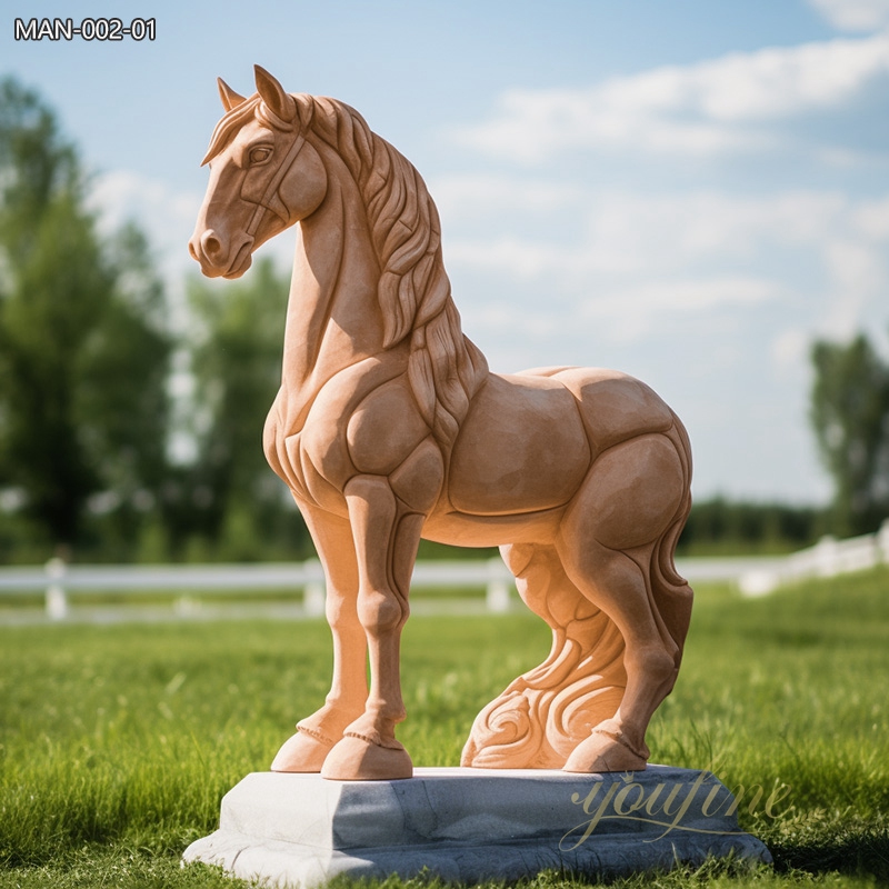 Outdoor Garden Natural Red Marble Horse Statue