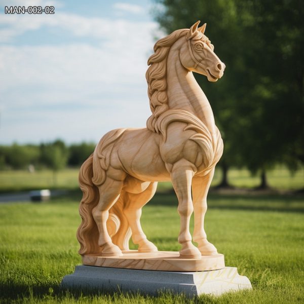 Outdoor garden red marble horse statue