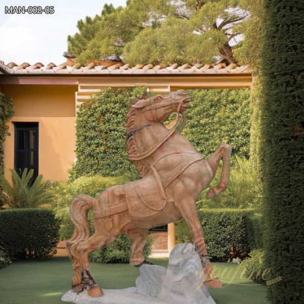 Outdoor garden red marble horse statue