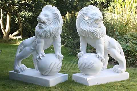 Outdoor garden stone marble lion statue for front porch MAWL-07