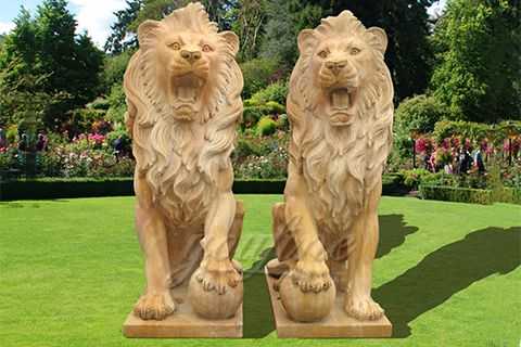 Outdoor hand carved life size lion statue MAWL-05