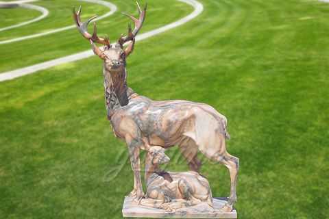 Outdoor natural carved marble deer statue