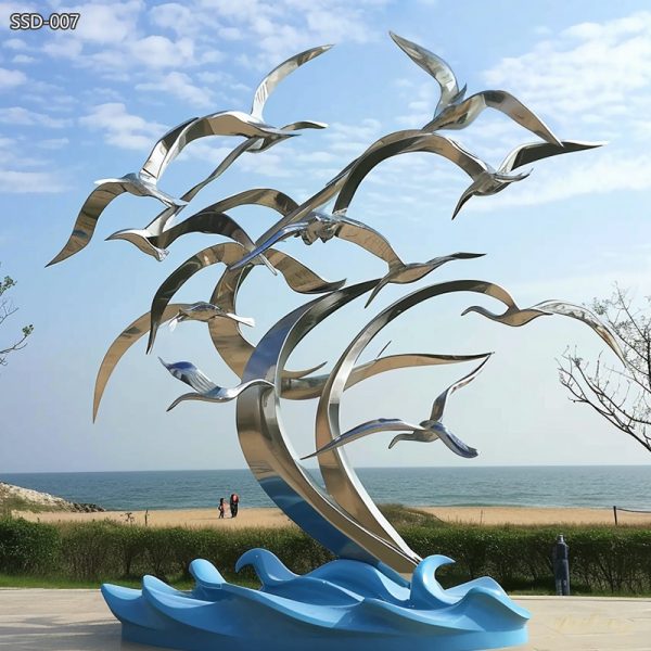 Painted stainless steel ocean bird sculpture