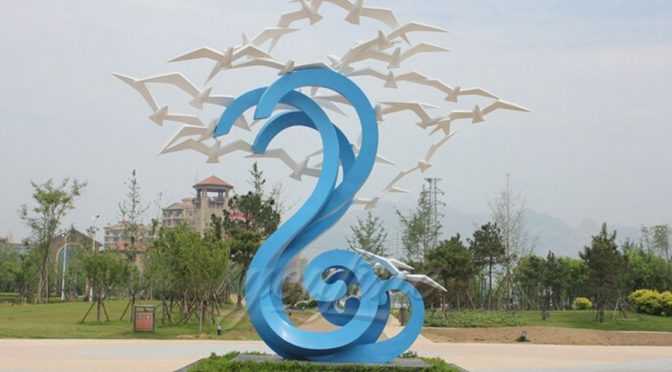 Painted stainless steel ocean bird sculpture
