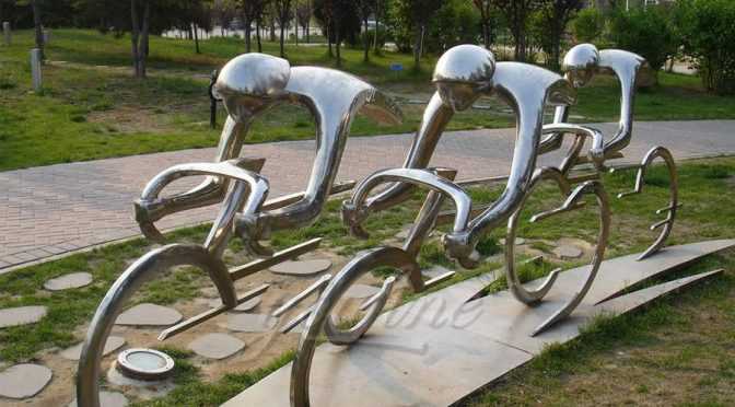 Park stainless steel abstract bike rider sculpture