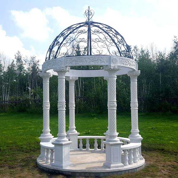 Popular outdoor garden ornament hand carved white stone marble gazebo for wedding ceremony decor for sale