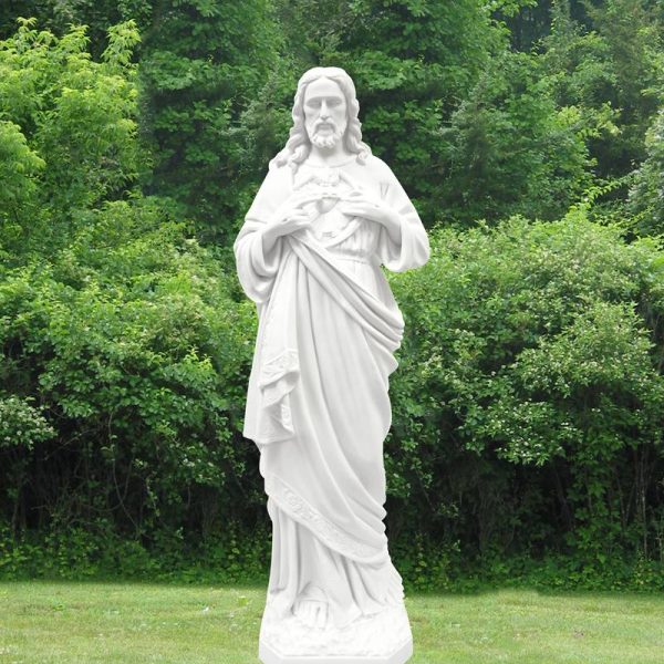 Religious Sacred Heart White Marble Christ Jesus Statue