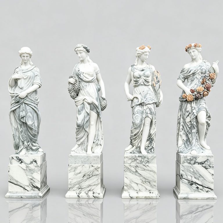 Roman Four Season Goddess Statues with Matching Pedestals