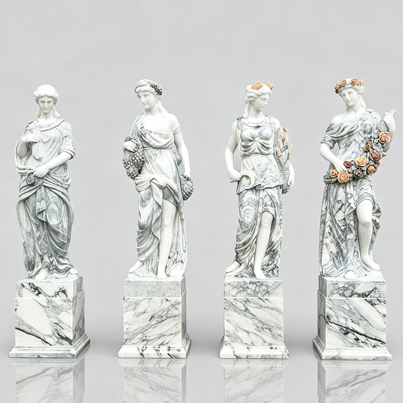 Roman Four Season Goddess Statues with Matching Pedestals