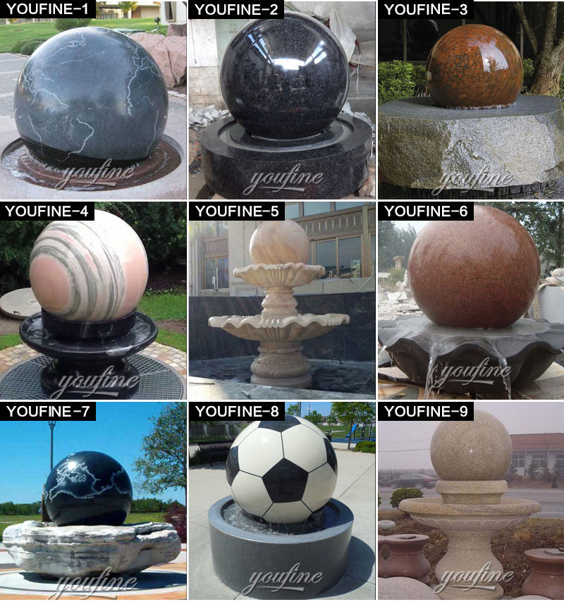 Stone Rolling Sphere Limestone Water Fountain with World Map Figure