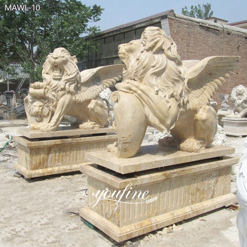Travertine Winged Lion Statue