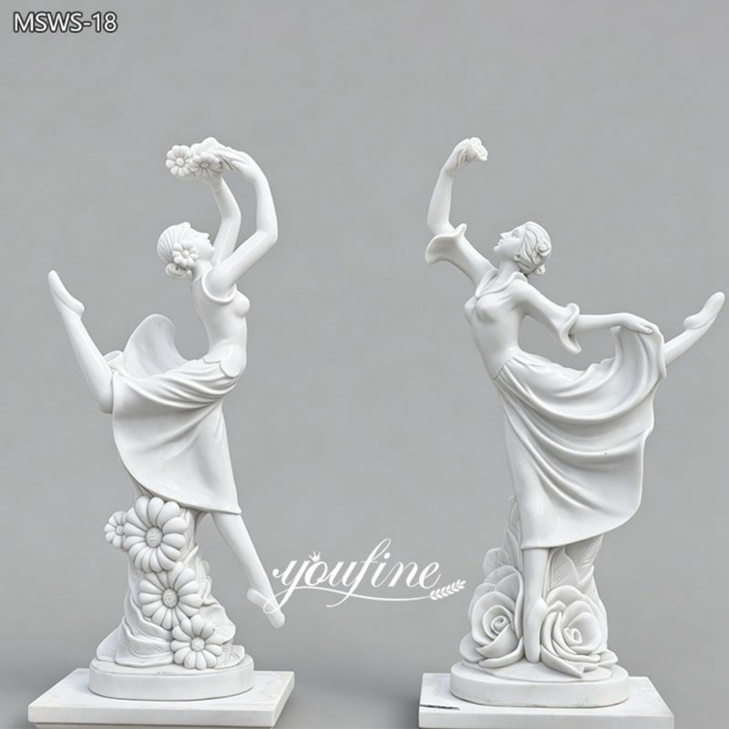 Two Dancing Maidens with Flowers Sculpture Set