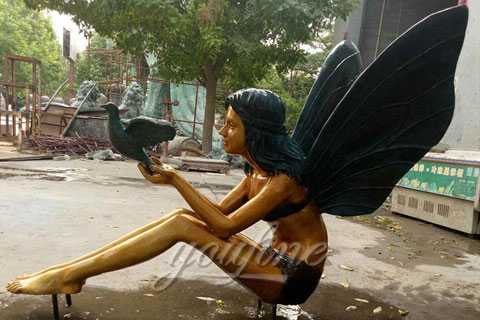Lovely casting customized fairy bronze garden angel girl statue with dove BOKK-162
