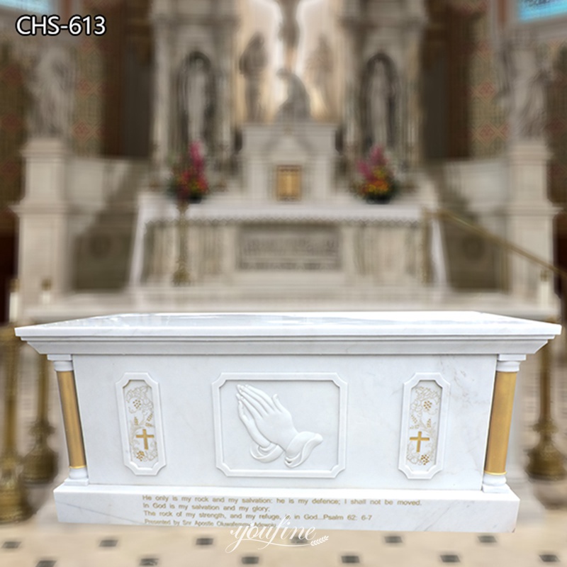Catholic Church Custom White Marble Altar Table with Hands