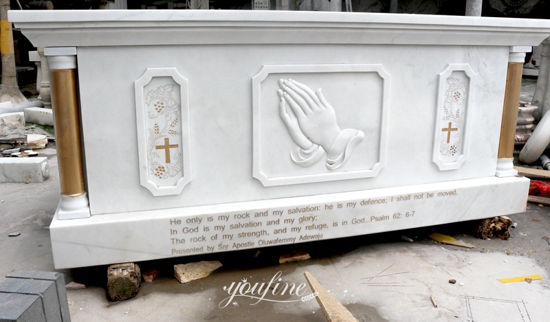 White Marble Altar Table with Hands