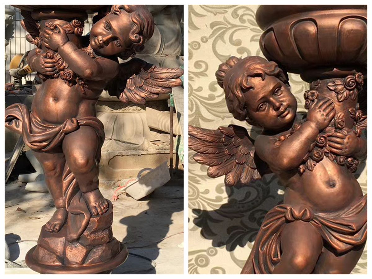 Levensechte details van bronzen cherubijnplantenbakken