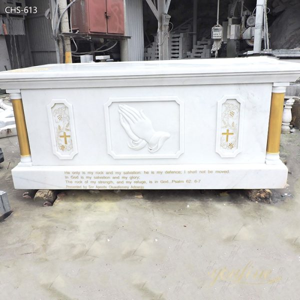 Catholic Church Custom White Marble Altar Table with Hands