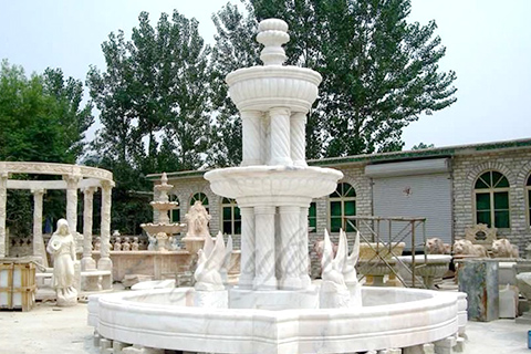 hand carved marble swan water fountain