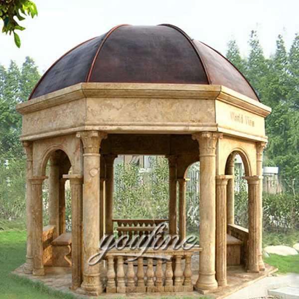 white marble gazebo with iron dome lawn ornamental for sale