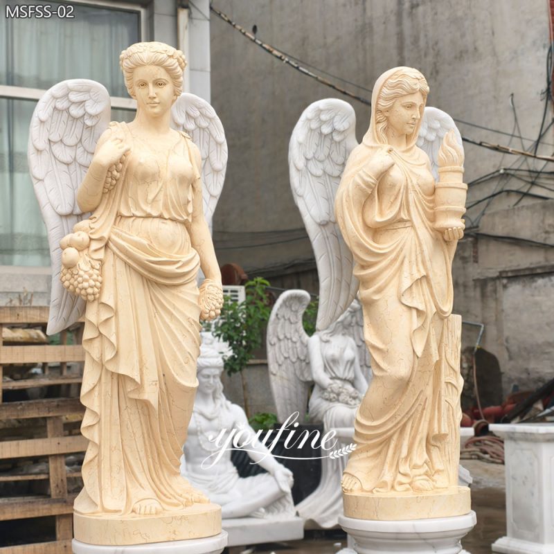 life size Marble Four Seasons Angel Statues with Pedestals