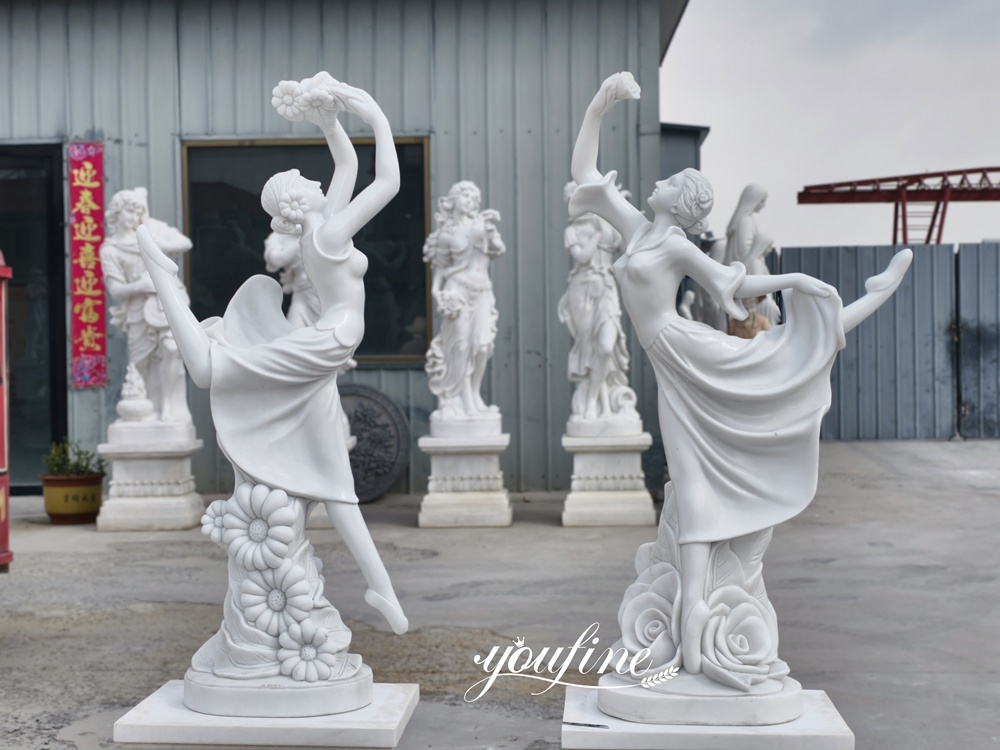 life size Two Dancing Maidens with Flowers Marble Sculpture Set
