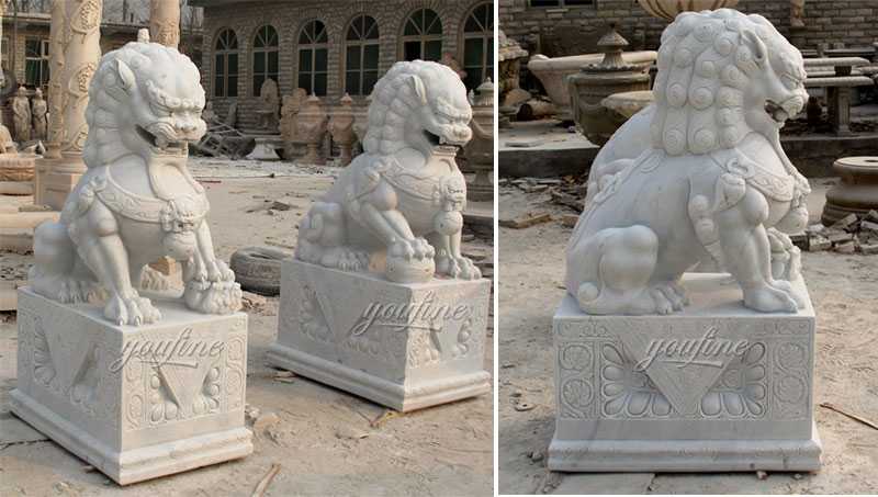 life size marble foo dog lion statue for front porch for sale