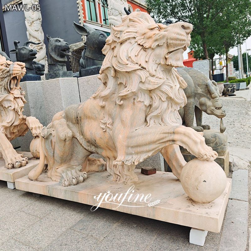 marble Guardian Roaring Lion Statue for Estate Entrance Decor