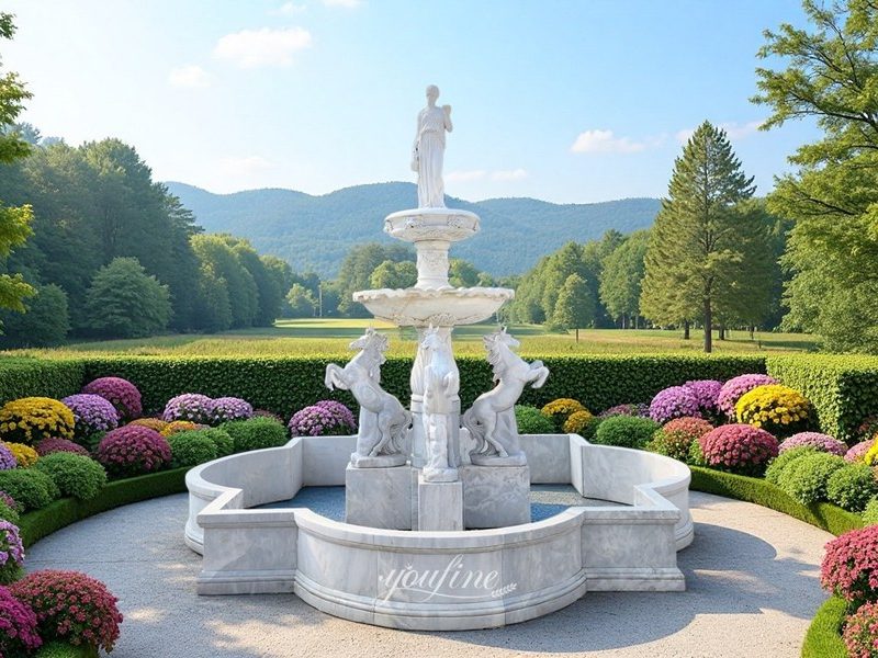 Marble Rearing Horse Fountain for Sale MOKK-84