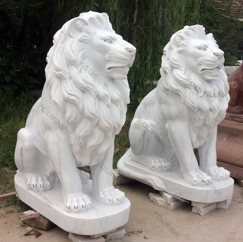 marble stone lion statue in pair outside for front decor