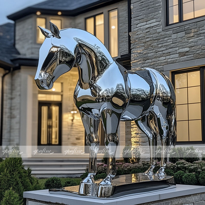 large mirror steel hrose sculpture