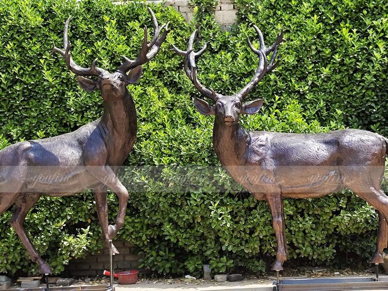 outdoor brass deer statue