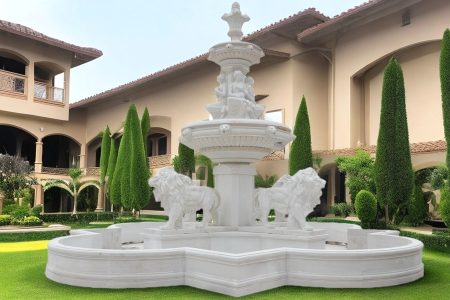 Animal Outdoor White Marble Lion Fountain MFAF-02