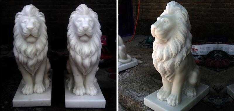 paired white marble lion statue for sale