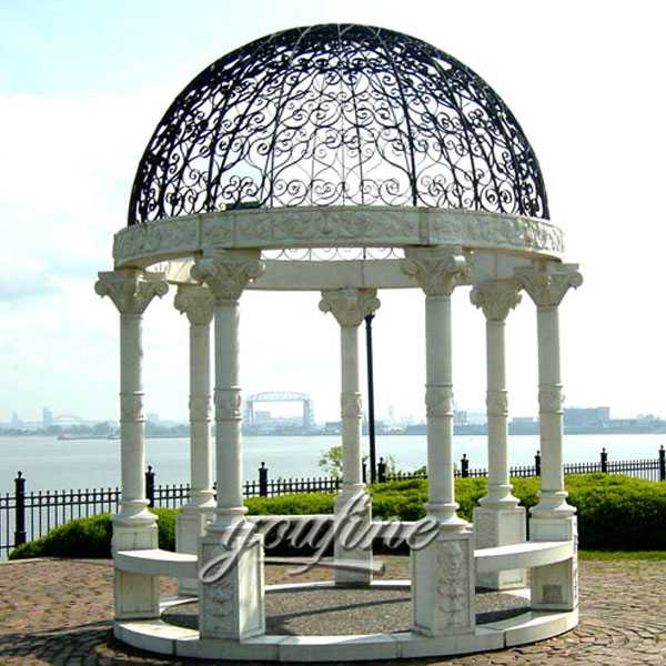 white marble gazebo with iron dome lawn ornamental for sale