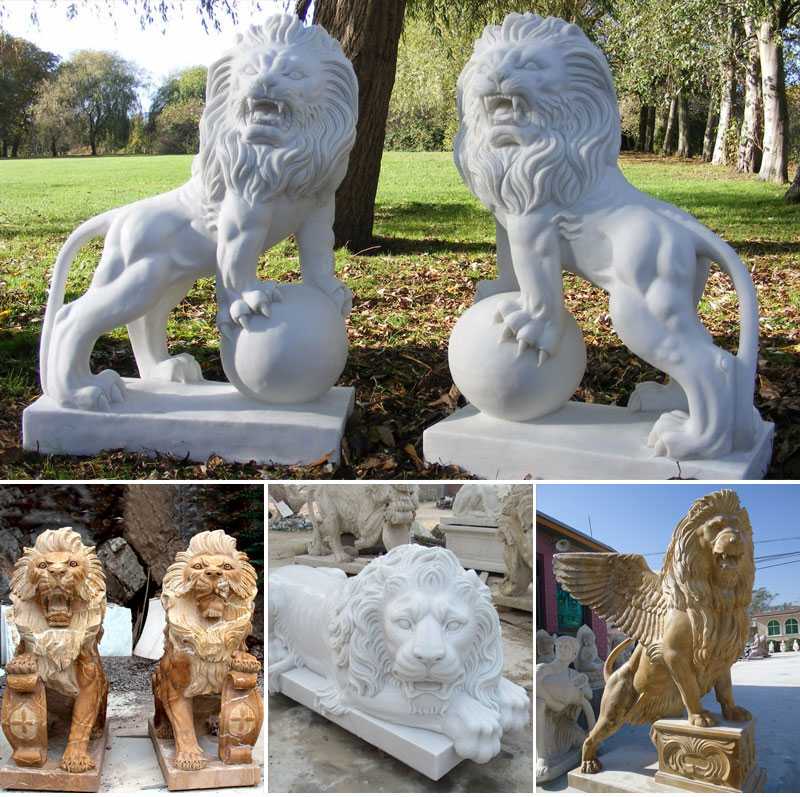 white marble stone-lion-statues