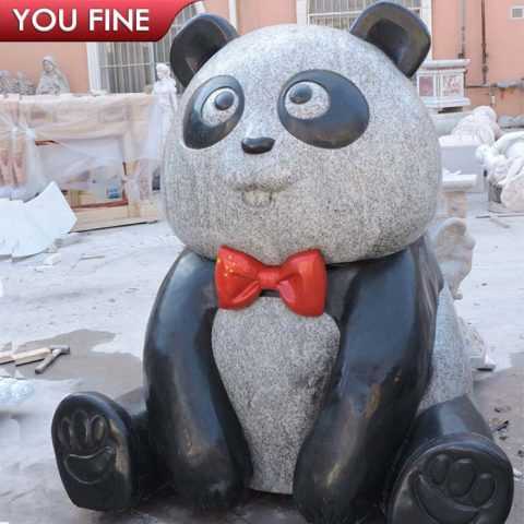 Customized life size Multi color Granite Panda and Koalas with wrought brass bow knot sculpture for Australian clients(1)