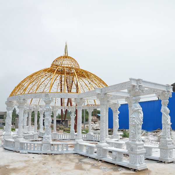 Large luxury outdoor custom white marble gazebo designs for sale--MOKK-32