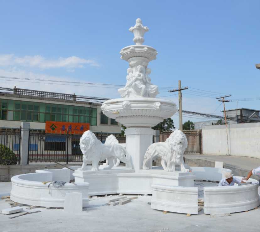 Poland Client Ordered White Marble Lion Water Fountain