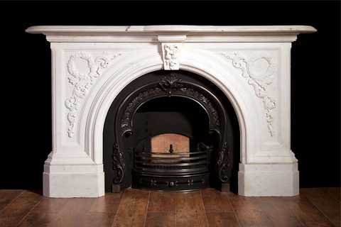 Hand Carved White Marble Victorian Fireplace Mantel