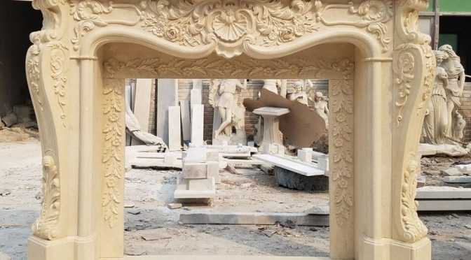 beige marble fireplace mantel