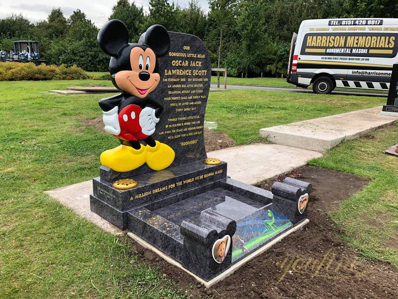 Black Granite Mickey Mouse Shaped Headstone