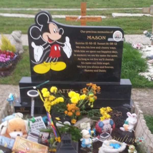 Black Granite Mickey Mouse Shaped Headstone