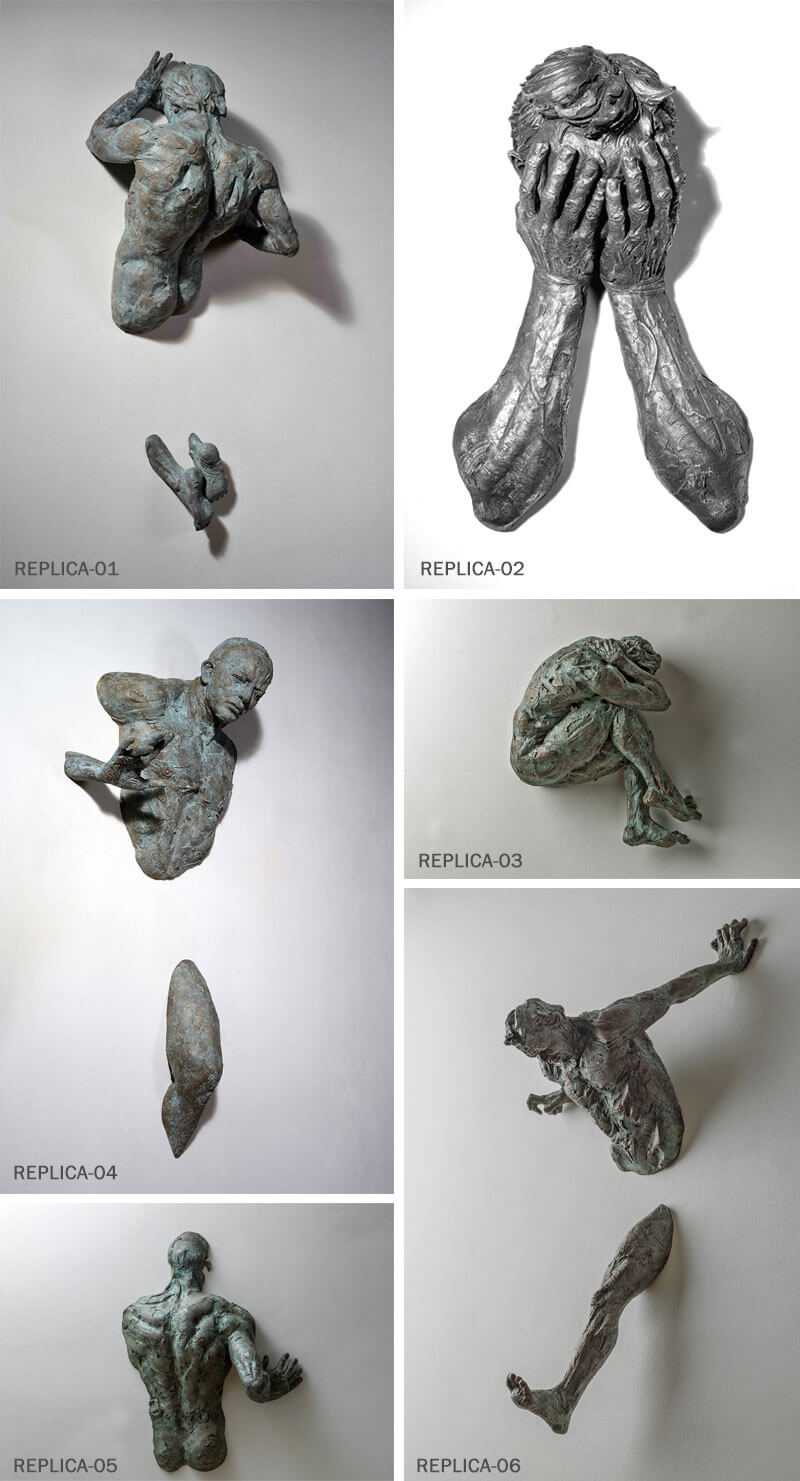 Bronze Sculptures Emerging in Walls amazing sculptures by matteo pugliese replica