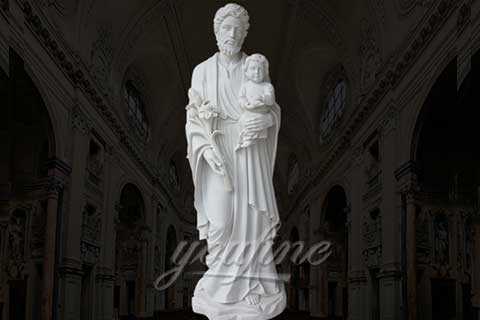 Decorative Outdoor White Marble Carved Joseph with Baby Jesus Statue for Sale CHS-32