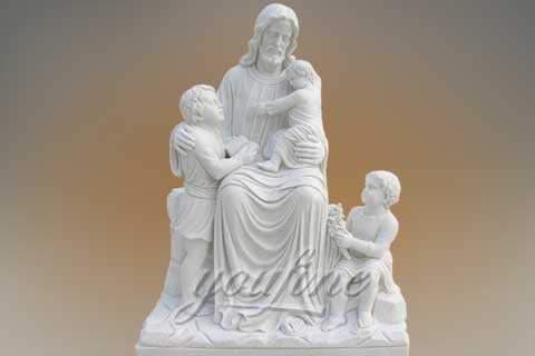 Outdoor Customized Life Size White Marble Jesus with Children Statue