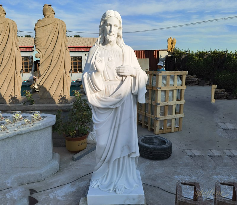 Religious White Marble Jesus Statues Sacred Heart of Jesus Statues for Sale