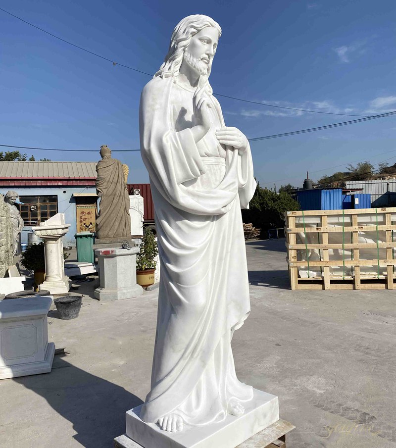 Religious White Marble Jesus Statues Sacred Heart of Jesus Statues for Sale 