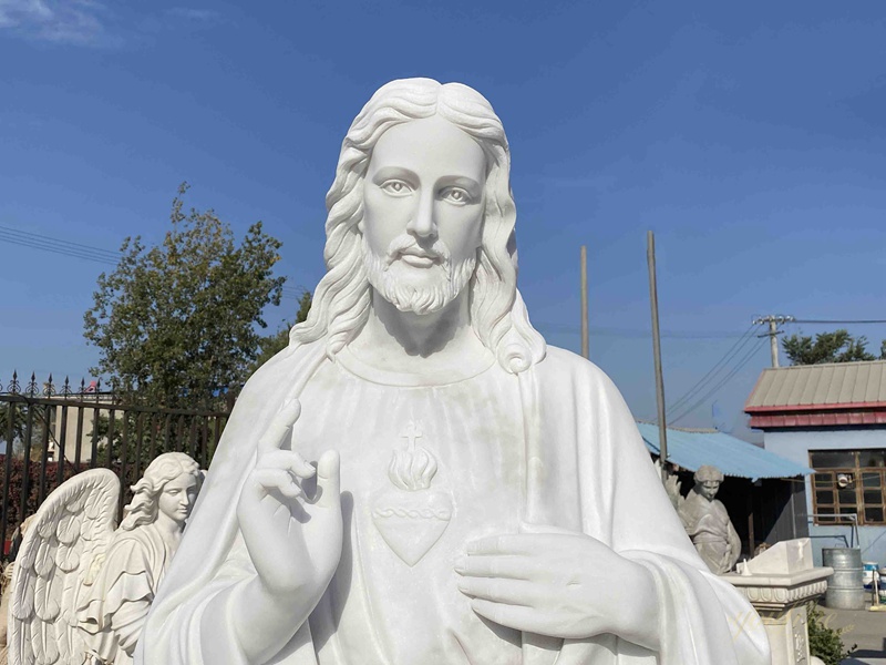 Religious White Marble Jesus Statues Sacred Heart of Jesus Statues for Sale