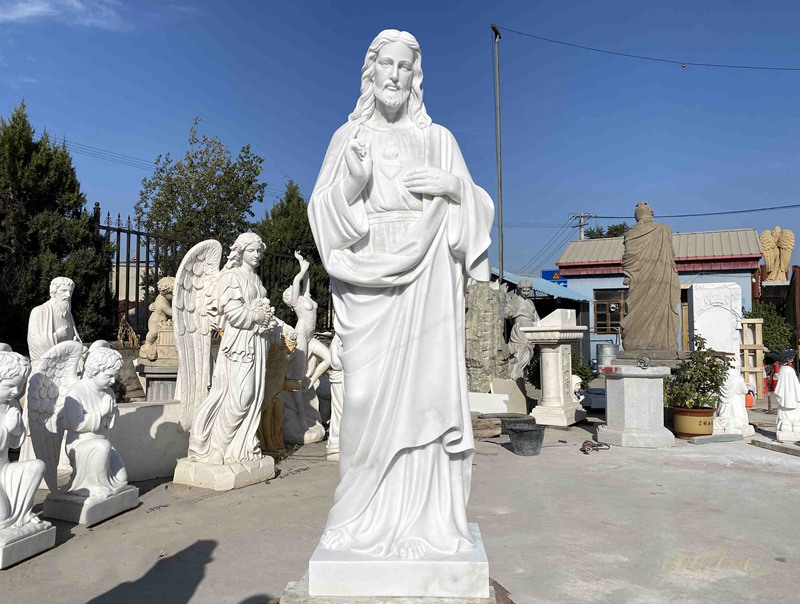 Religious White Marble Jesus Statues Sacred Heart of Jesus Statues for Sale 